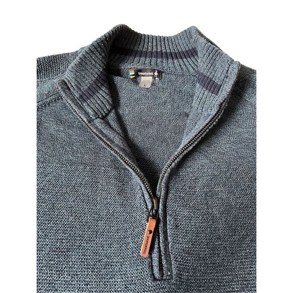 Smartwool Mens Merino Wool Blend 1/4 Zip Sweater Pullover Shirt L Blue - Picture 3 of 9